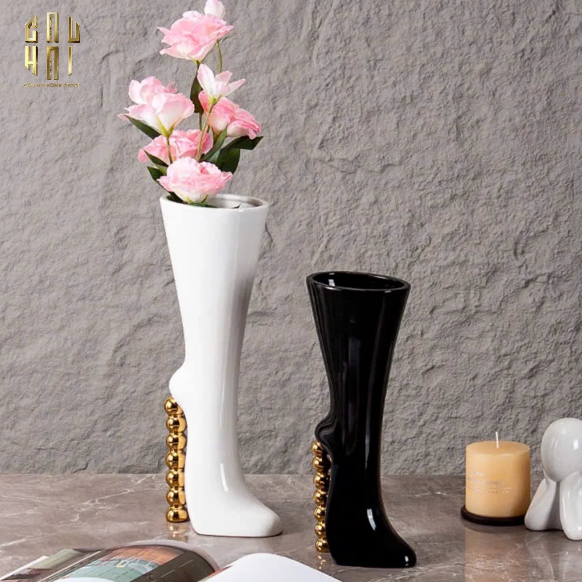 Maison Couture - Bình Hoa Catwalk High Heel Pearl White Vase H38-BÌNH HOA-CẬU HAI HOME DECOR
