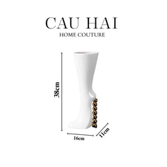 Maison Couture - Bình Hoa Catwalk High Heel Pearl White Vase H38-CẬU HAI HOME DECOR