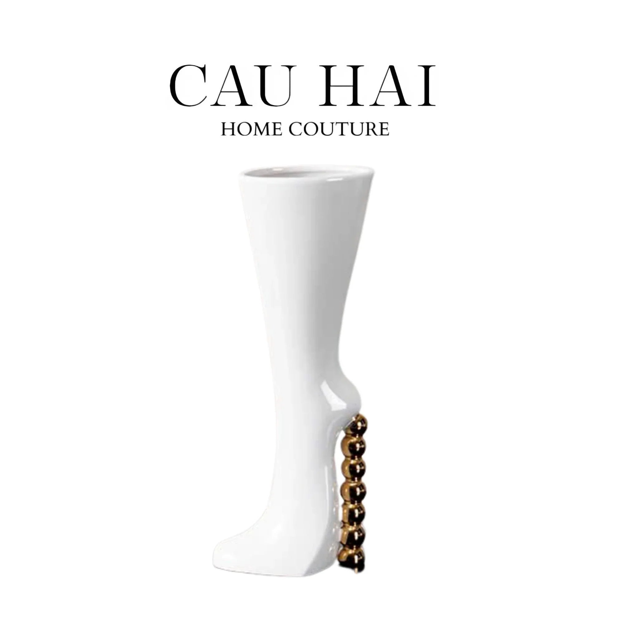 Maison Couture - Bình Hoa Catwalk High Heel Pearl White Vase H38-CẬU HAI HOME DECOR