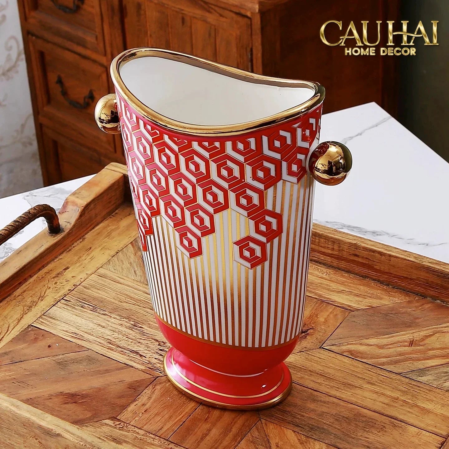 Maison Couture - Bình Hoa Dáng Đàn Lyre - Rouge Augure Amphora Vase Lyre Silhouette H28-BÌNH HOA-CẬU HAI HOME DECOR