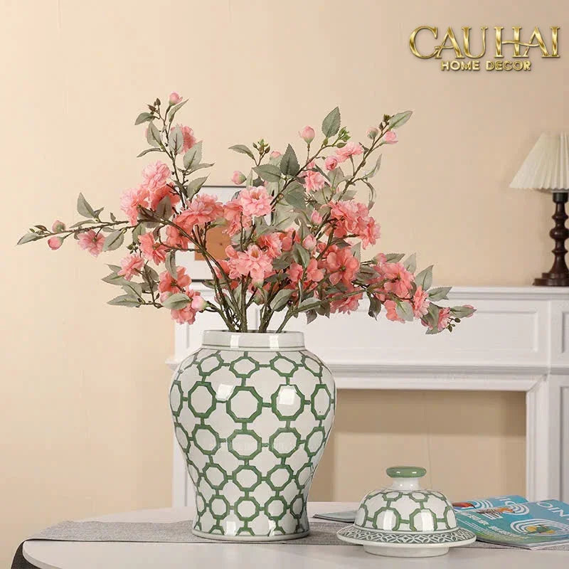 Maison Couture - Bình Hoa Gốm Sứ Cao Cấp Indochine Ginger Jar Oriental Heritage – Emerald Treillis 40-BÌNH HOA-Đối tác tại Trung Quốc theo từng đơn đặt hàng-CẬU HAI HOME DECOR