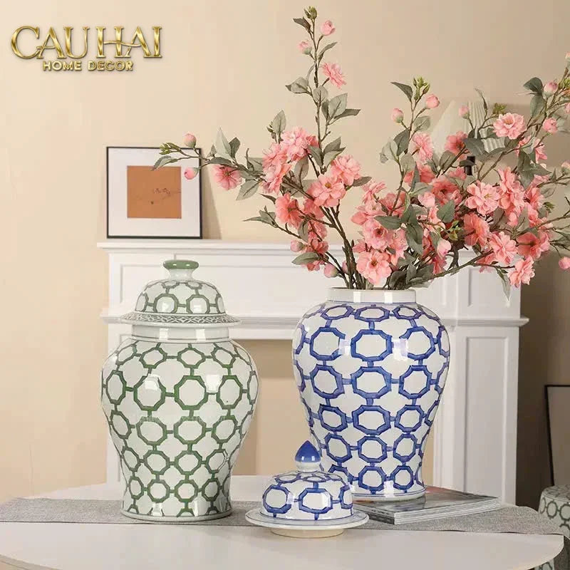 Maison Couture - Bình Hoa Gốm Sứ Cao Cấp Indochine Ginger Jar Oriental Heritage – Emerald Treillis 40-BÌNH HOA-Đối tác tại Trung Quốc theo từng đơn đặt hàng-CẬU HAI HOME DECOR
