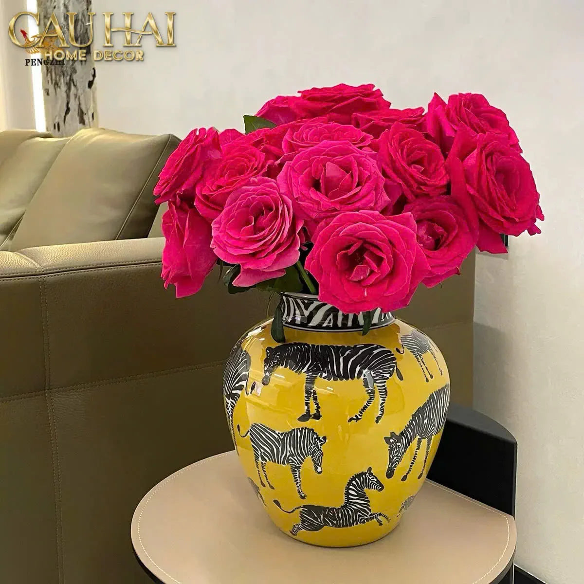 Maison Couture - Bình Hoa Gốm Sứ Hand-Painted Zebra Saffron Gold Artisan Vases-BÌNH HOA-CẬU HAI HOME DECOR