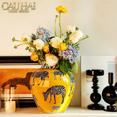 Maison Couture - Bình Hoa Gốm Sứ Hand-Painted Zebra Saffron Gold Artisan Vases-BÌNH HOA-CẬU HAI HOME DECOR