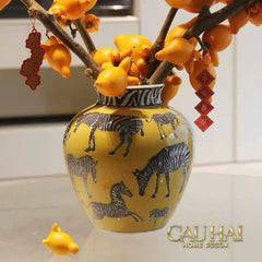 Maison Couture - Bình Hoa Gốm Sứ Hand-Painted Zebra Saffron Gold Artisan Vases-BÌNH HOA-CẬU HAI HOME DECOR