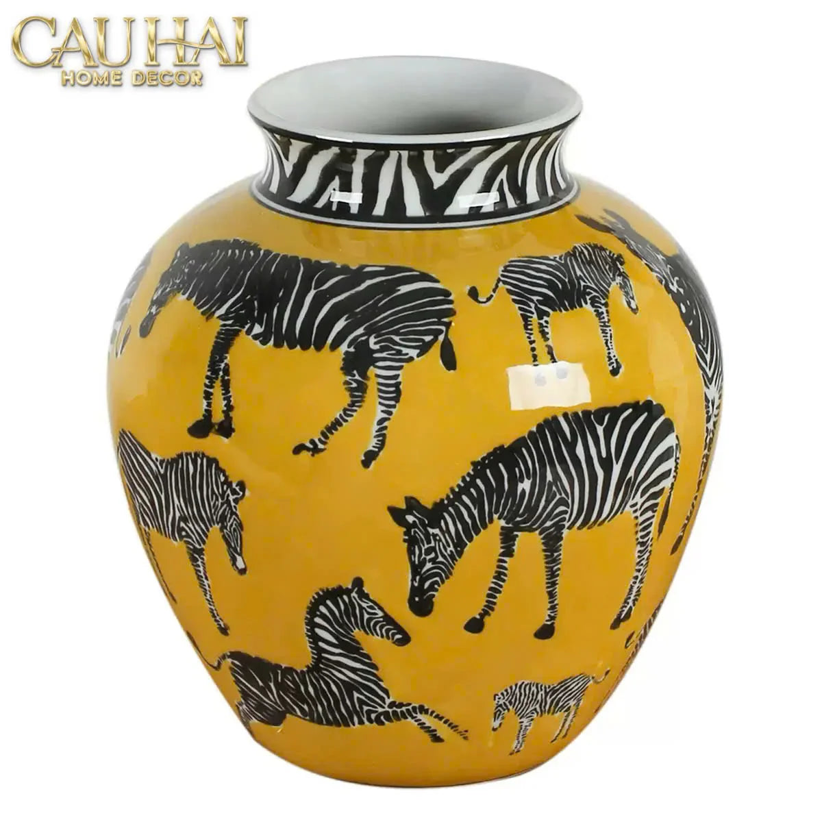 Maison Couture - Bình Hoa Gốm Sứ Hand-Painted Zebra Saffron Gold Artisan Vases-BÌNH HOA-CẬU HAI HOME DECOR