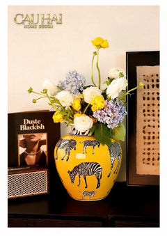 Maison Couture - Bình Hoa Gốm Sứ Hand-Painted Zebra Saffron Gold Artisan Vases-BÌNH HOA-CẬU HAI HOME DECOR