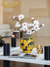 Maison Couture - Bình Hoa Gốm Sứ Hand-Painted Zebra Saffron Gold Artisan Vases-CẬU HAI HOME DECOR