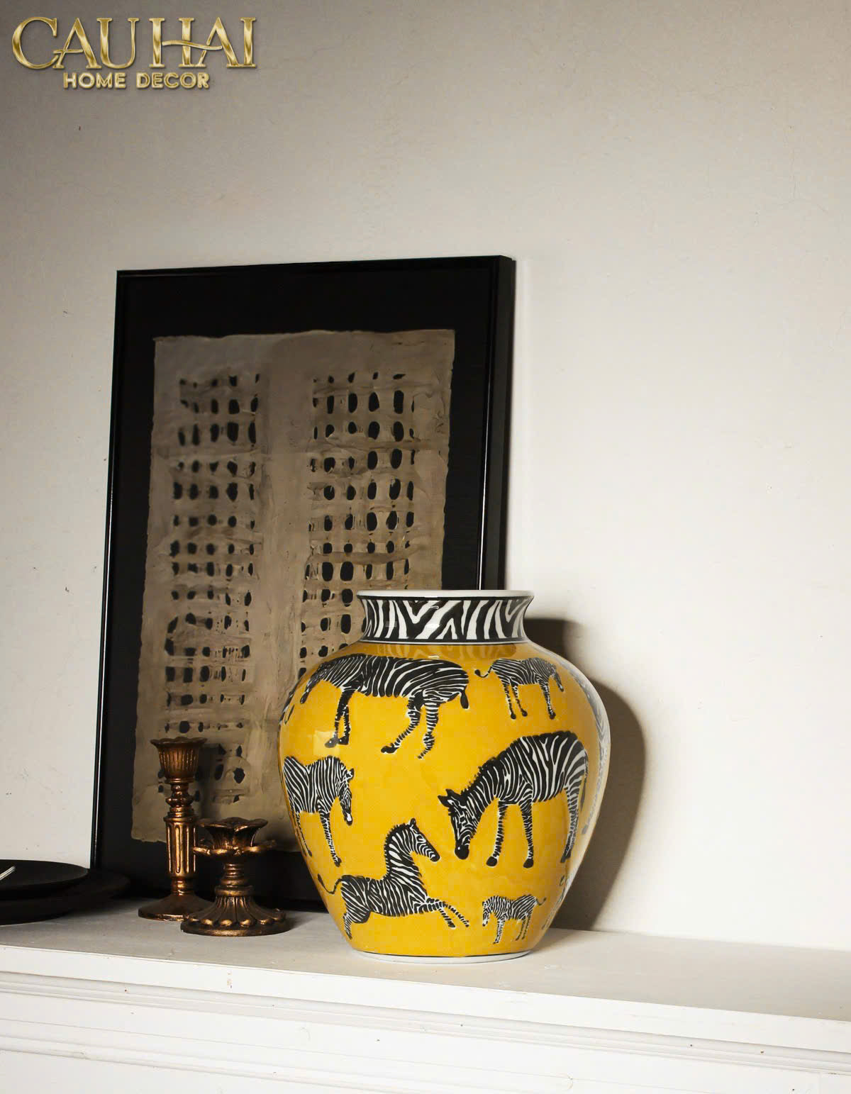 Maison Couture - Bình Hoa Gốm Sứ Hand-Painted Zebra Saffron Gold Artisan Vases - CẬU HAI HOME DECOR