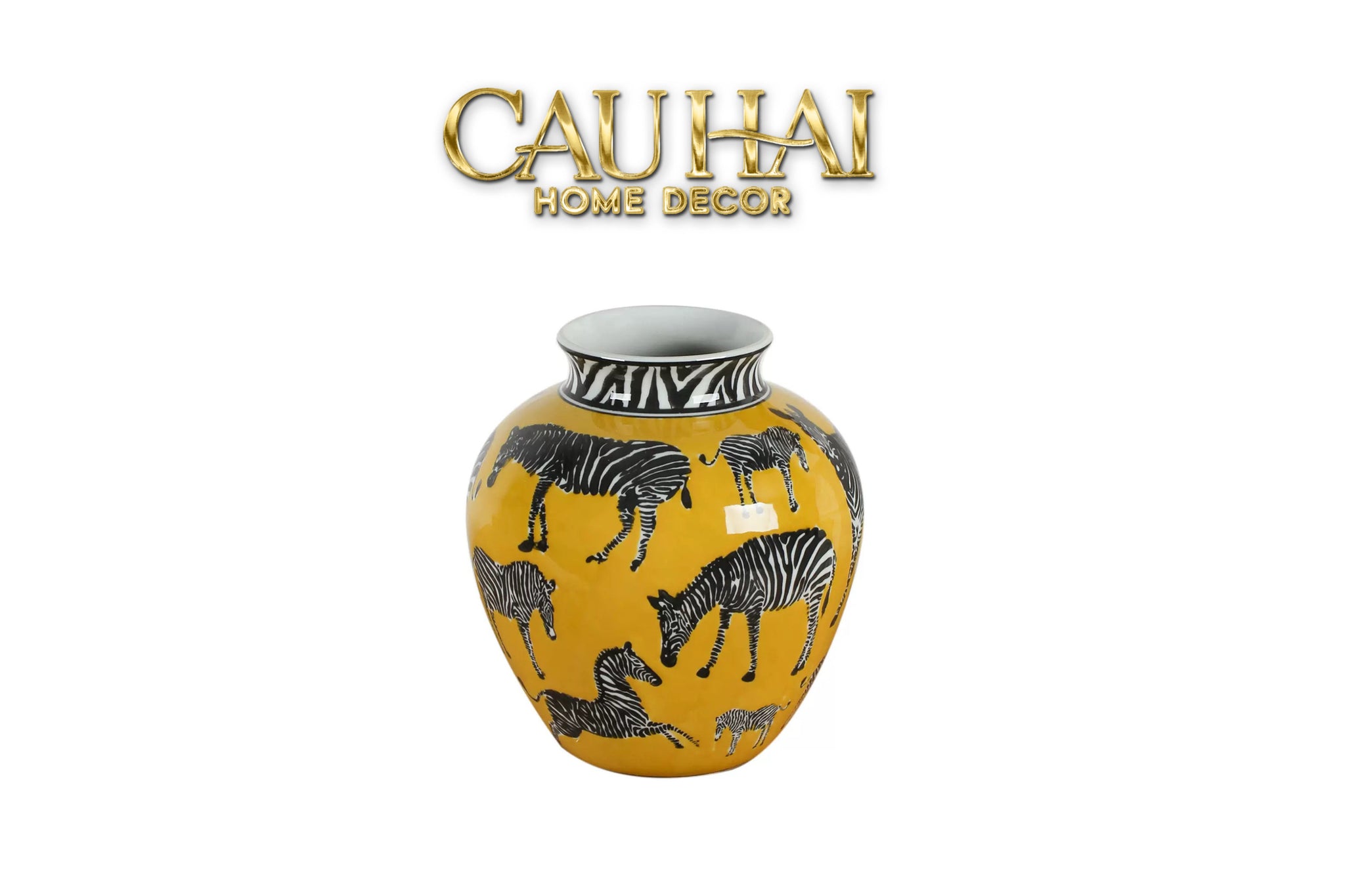 Maison Couture - Bình Hoa Gốm Sứ Hand-Painted Zebra Saffron Gold Artisan Vases - CẬU HAI HOME DECOR