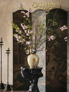 Maison Couture - Bình Hoa Gốm Sứ - Ngựa Dát Vàng Cheval Noble Ivoire Artisan Feuille D’Or Ceramic Vase H29-BÌNH HOA-CẬU HAI HOME DECOR
