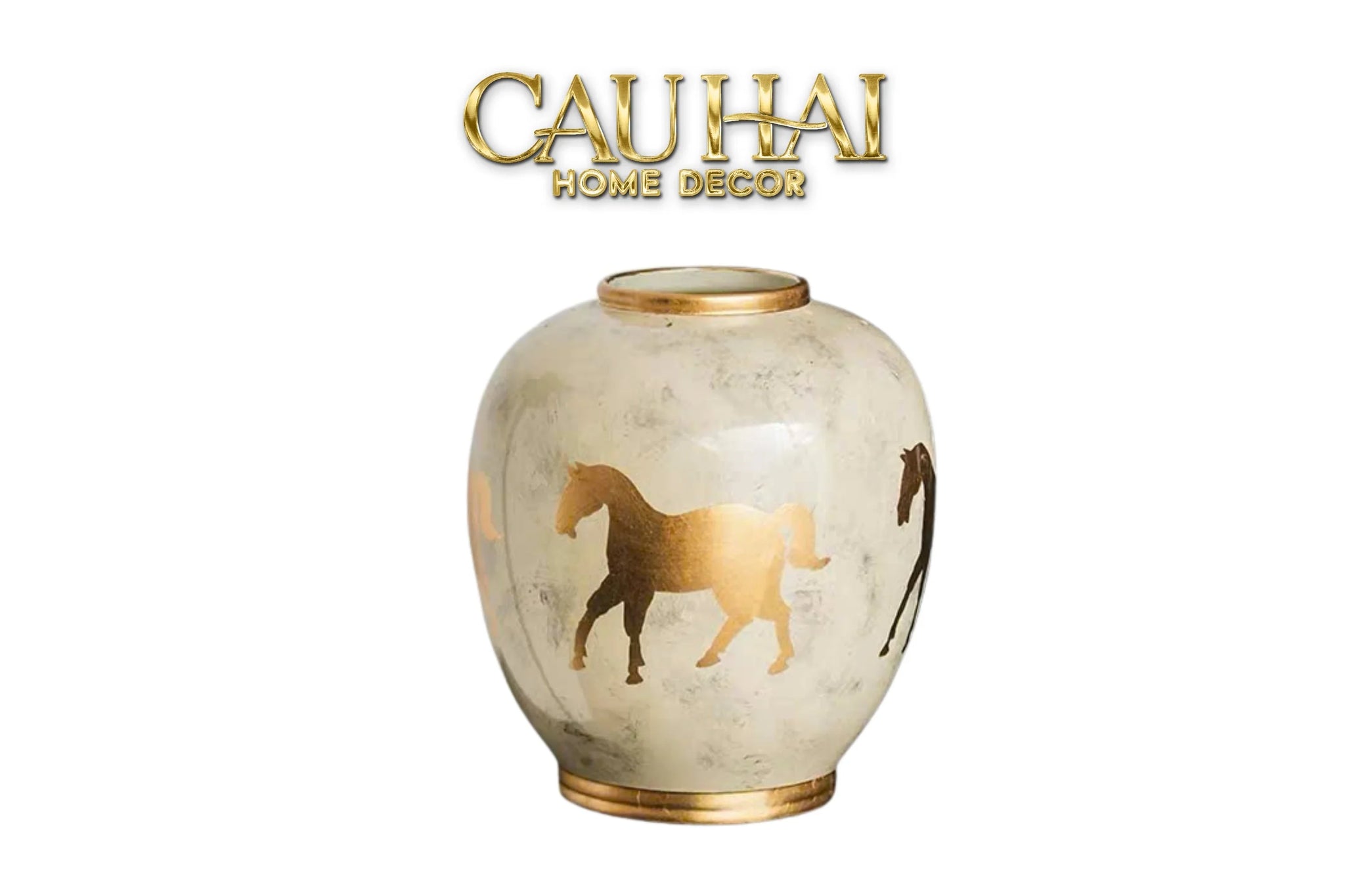 Maison Couture - Bình Hoa Gốm Sứ - Ngựa Dát Vàng Cheval Noble Ivoire Artisan Feuille D’Or Ceramic Vase H29-CẬU HAI HOME DECOR
