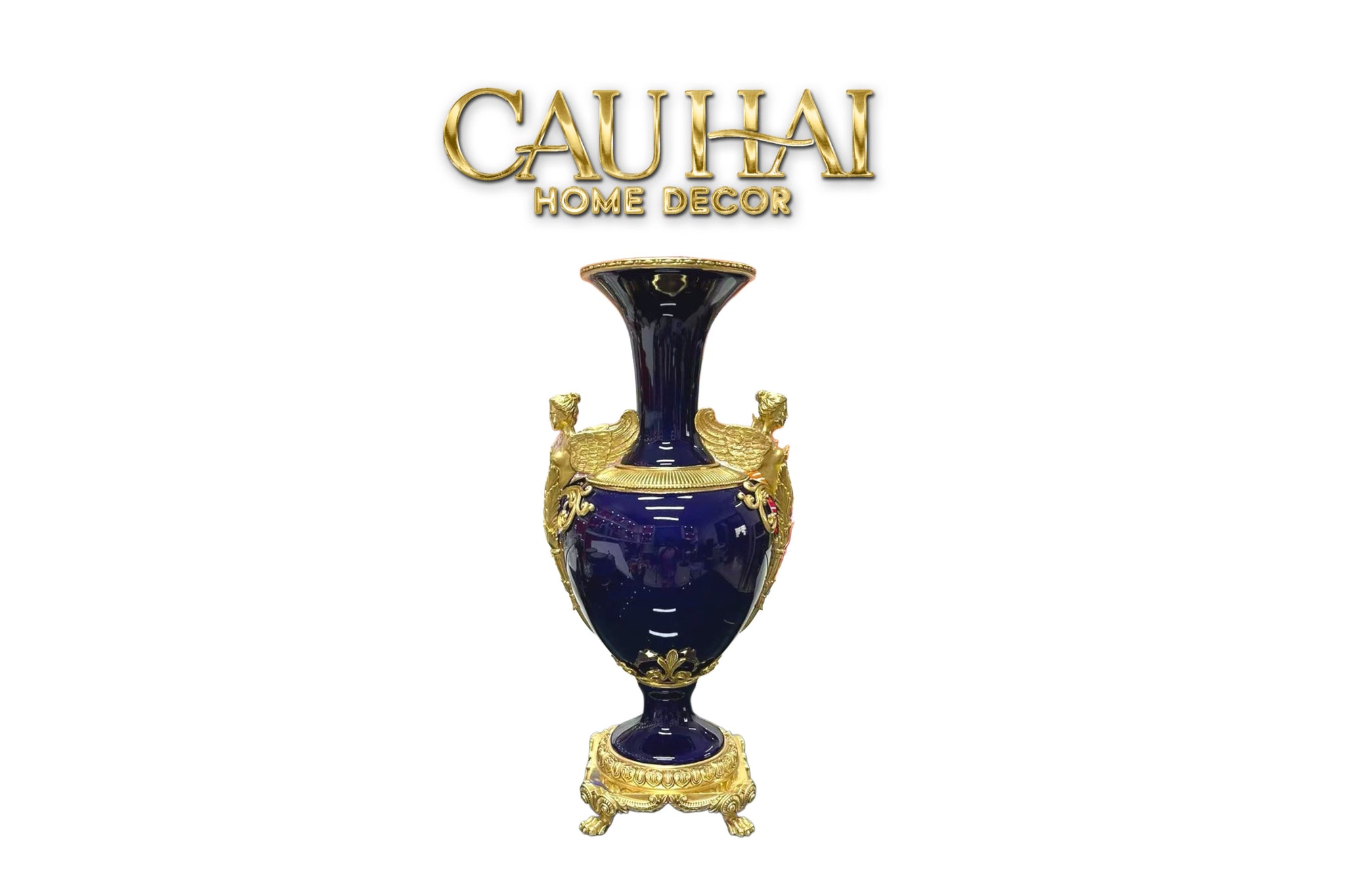 Maison Couture - Bình Hoa Imperium Empire Divin Vase - Column Urn Seraphim – Imperial Cobalt H56x22x29-CẬU HAI HOME DECOR