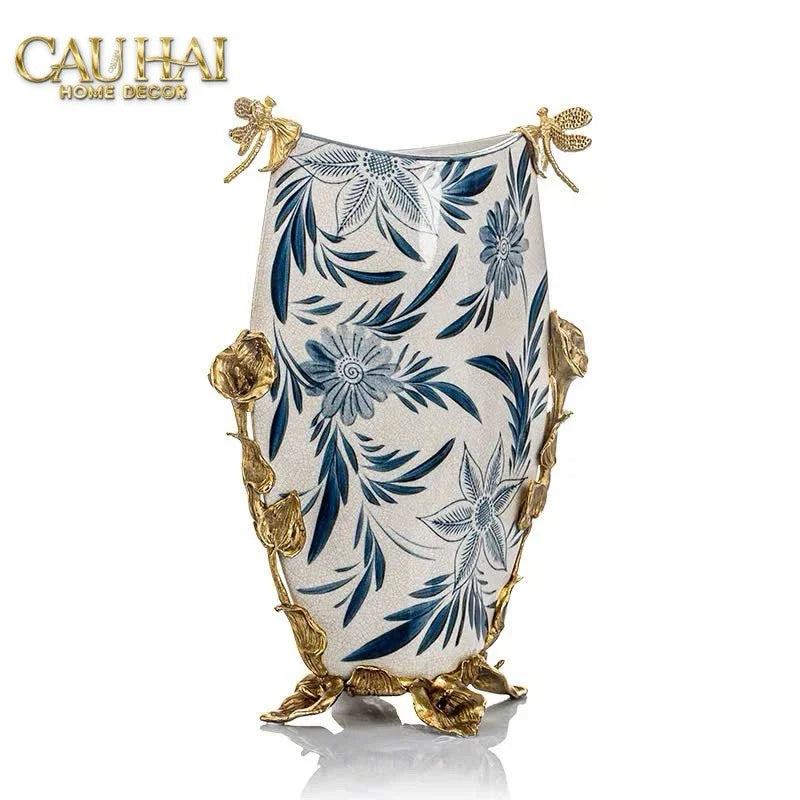 Maison Couture - Bình Hoa Imperium Empire Divine Vase - Dragonfly Horizon Urn Indochine Bleu H35x24x16-BÌNH HOA-CẬU HAI HOME DECOR