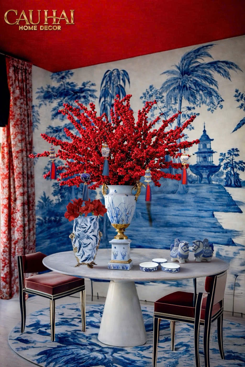 Maison Couture - Bình Hoa Imperium Empire Divine Vase - Dragonfly Horizon Urn Indochine Bleu H35x24x16-BÌNH HOA-CẬU HAI HOME DECOR