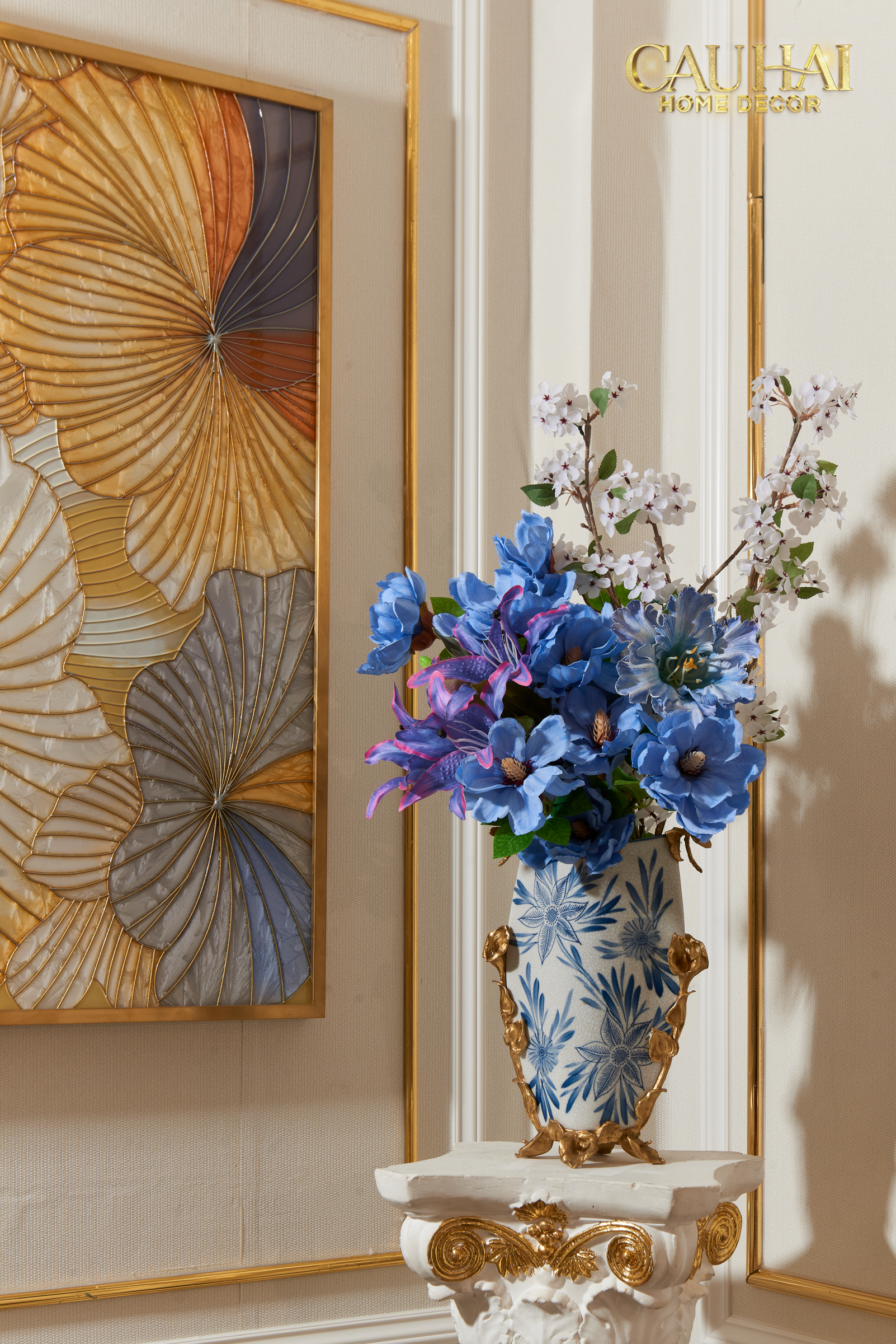 Maison Couture - Bình Hoa Imperium Empire Divine Vase - Dragonfly Horizon Urn Indochine Bleu H35x24x16-BÌNH HOA-CẬU HAI HOME DECOR