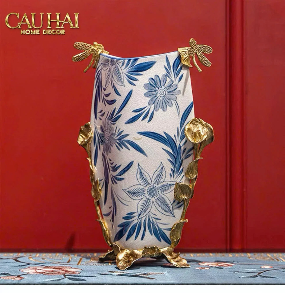 Maison Couture - Bình Hoa Imperium Empire Divine Vase - Dragonfly Horizon Urn Indochine Bleu H35x24x16-BÌNH HOA-CẬU HAI HOME DECOR