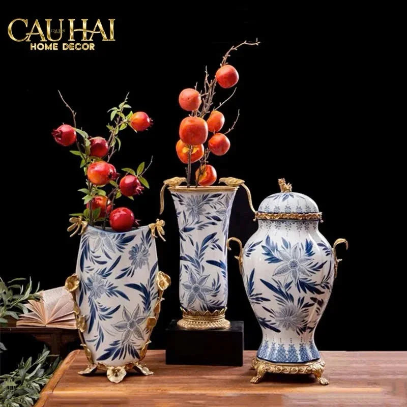 Maison Couture - Bình Hoa Imperium Empire Divine Vase - Dragonfly Horizon Urn Indochine Bleu H35x24x16-BÌNH HOA-CẬU HAI HOME DECOR