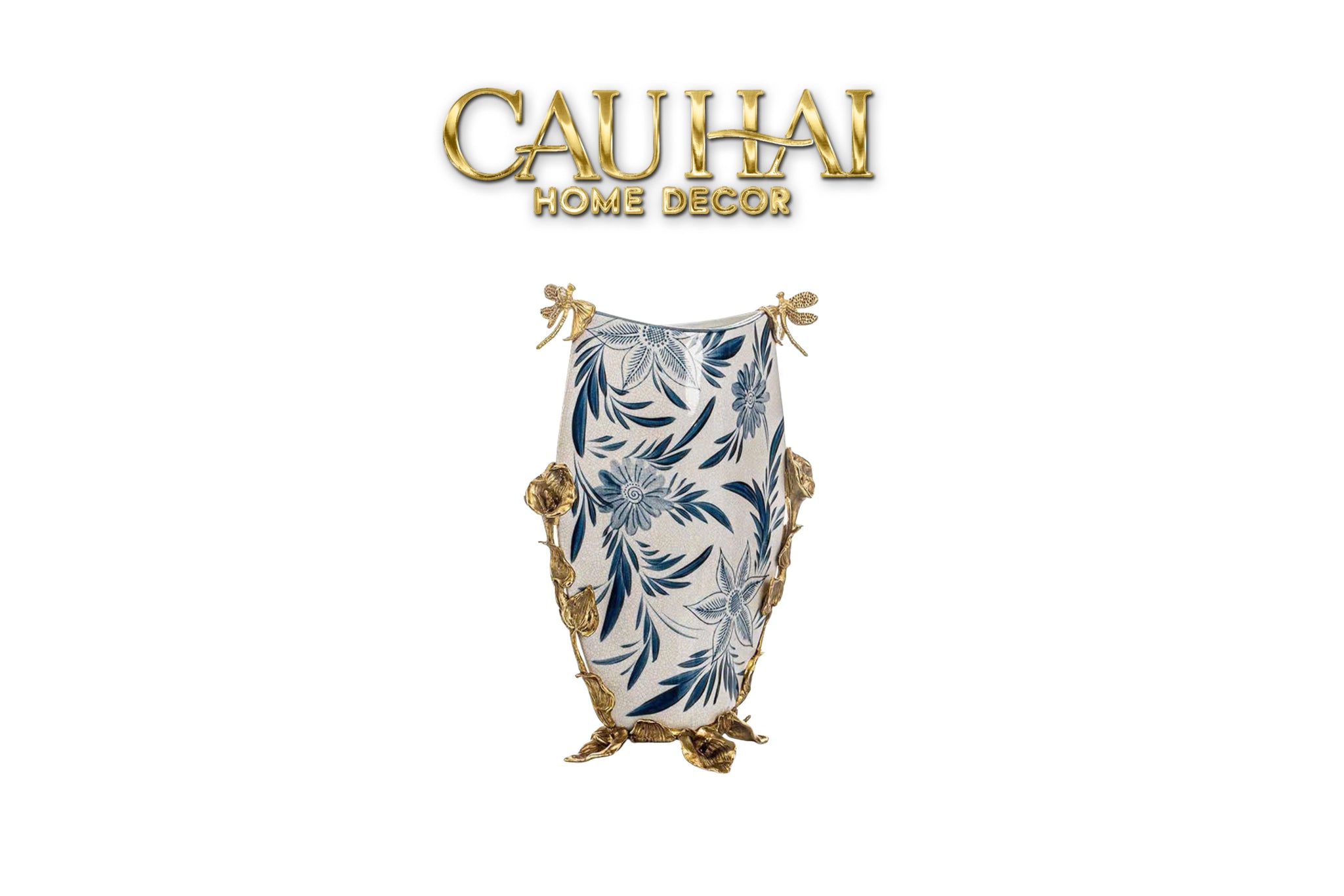 Maison Couture - Bình Hoa Imperium Empire Divine Vase - Dragonfly Horizon Urn Indochine Bleu H35x24x16-CẬU HAI HOME DECOR