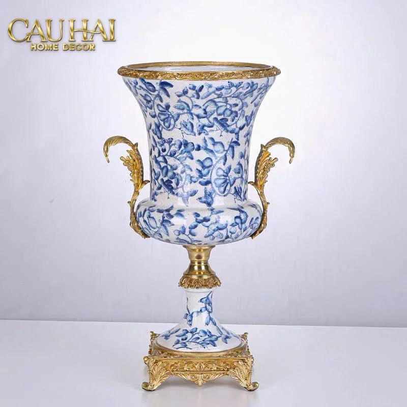 Maison Couture - Bình Hoa Imperium Empire Divine Vase - Indochine Revival Floréal Bleu Urn H40x28x23-BÌNH HOA-CẬU HAI HOME DECOR
