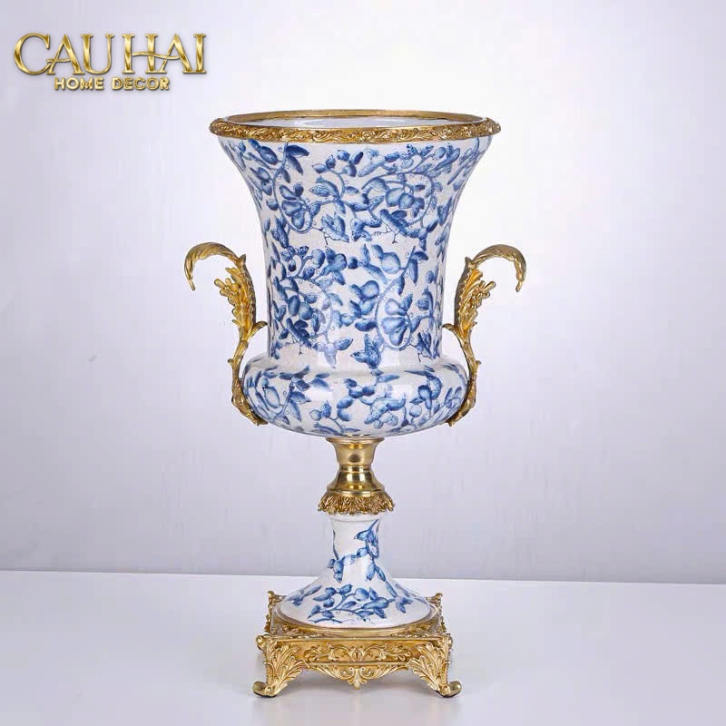 Maison Couture - Bình Hoa Imperium Empire Divine Vase - Indochine Revival Floréal Bleu Urn H40x28x23-CẬU HAI HOME DECOR
