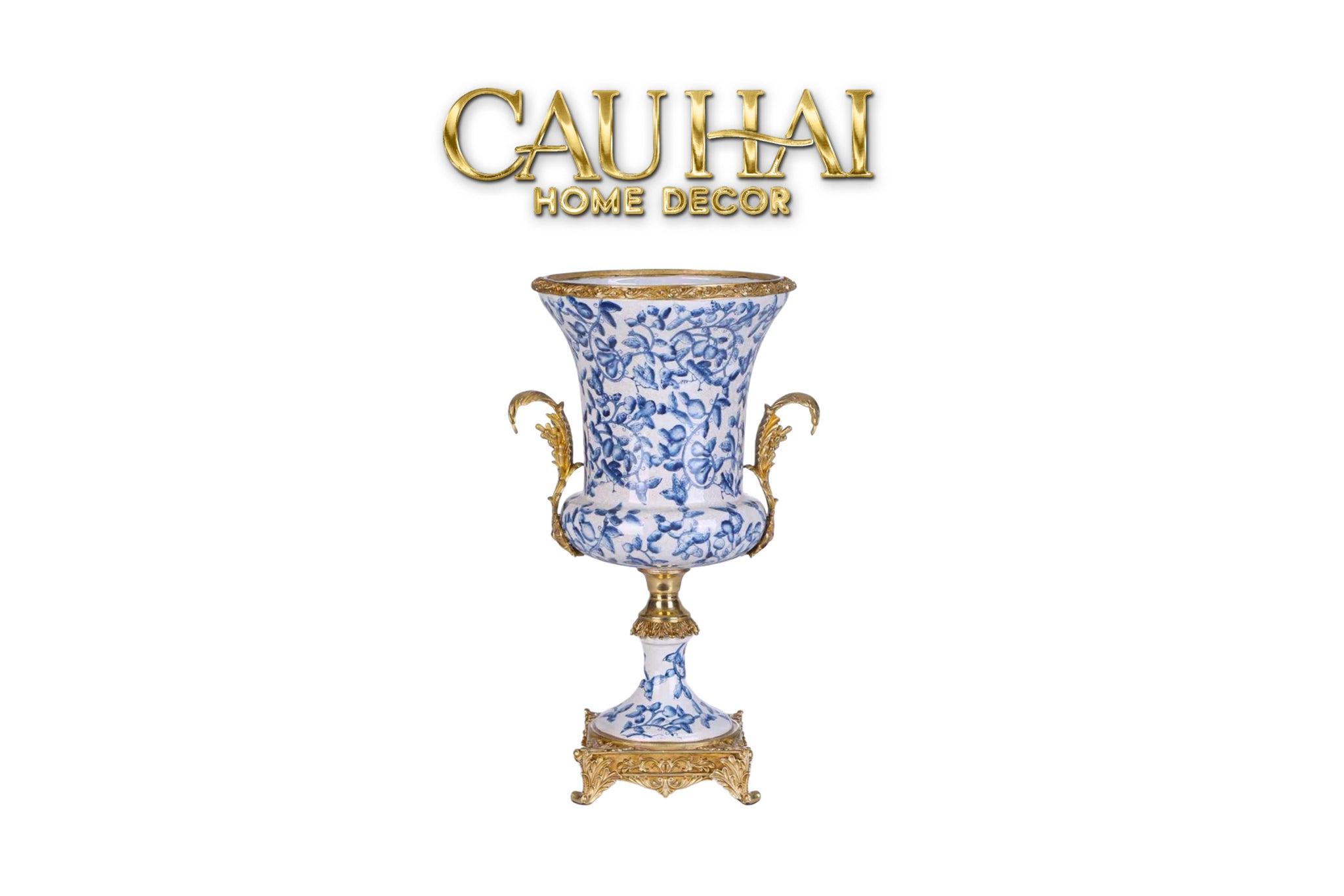 Maison Couture - Bình Hoa Imperium Empire Divine Vase - Indochine Revival Floréal Bleu Urn H40x28x23-CẬU HAI HOME DECOR
