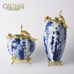 Maison Couture - Bình Hoa Khổng Tước Bằng Đồng- Dynasty Regal Paon Indigo Indochine H42-BÌNH HOA-CẬU HAI HOME DECOR