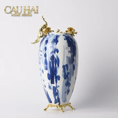 Maison Couture - Bình Hoa Khổng Tước Bằng Đồng- Dynasty Regal Paon Indigo Indochine H42-BÌNH HOA-CẬU HAI HOME DECOR