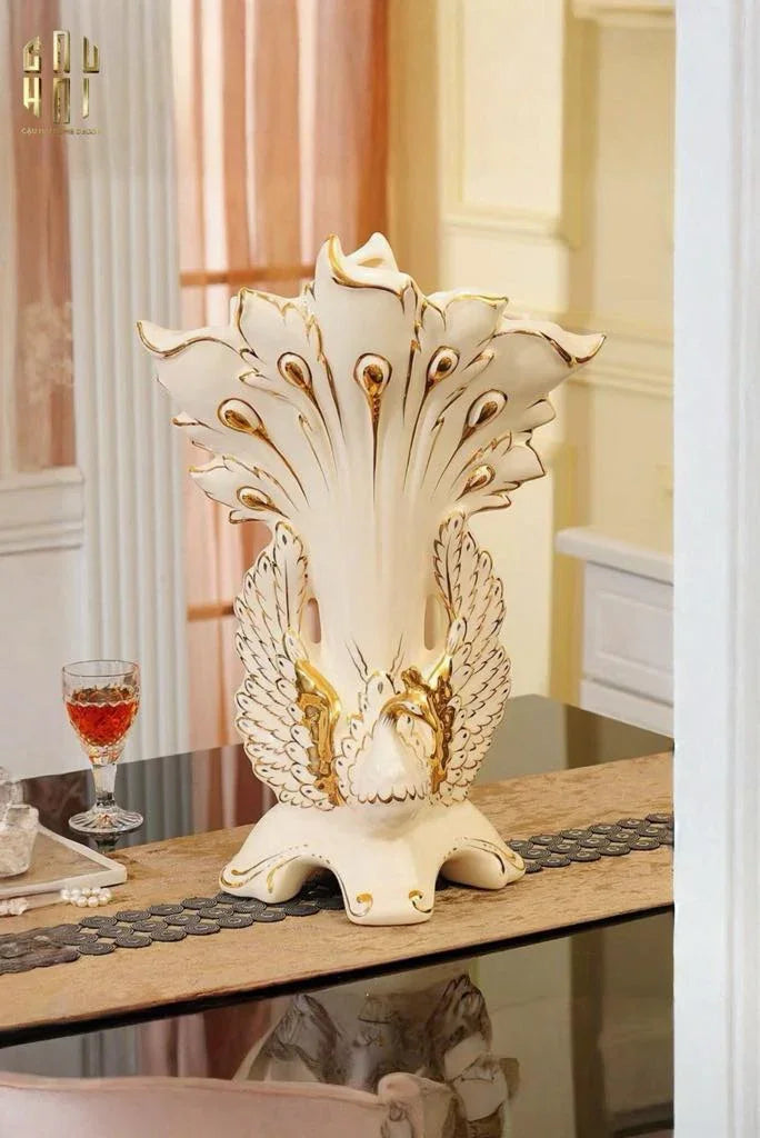 Maison Couture - Bình Hoa Khổng Tước Sứ Ngọc Cao Cấp Impérial Paon Empress Fan 33x48-BÌNH HOA-CẬU HAI HOME DECOR