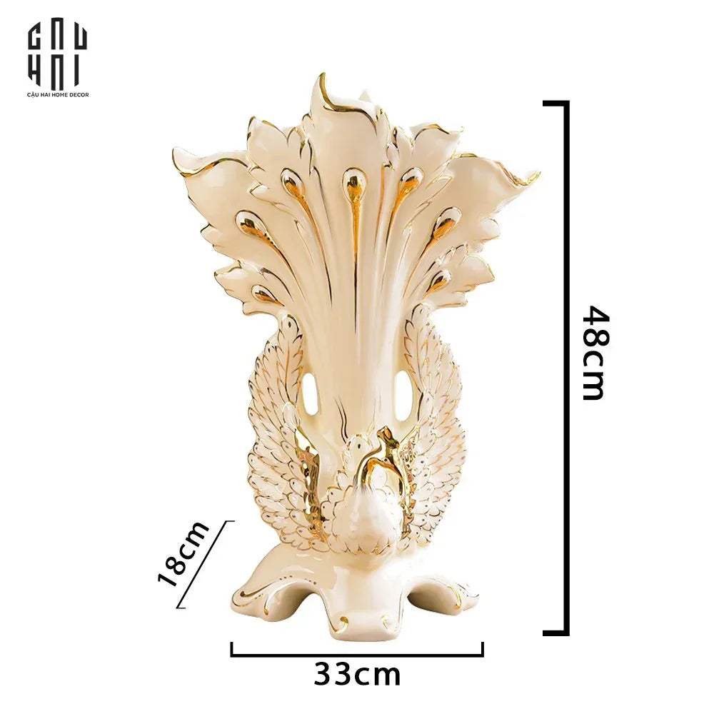 Maison Couture - Bình Hoa Khổng Tước Sứ Ngọc Cao Cấp Impérial Paon Empress Fan 33x48-BÌNH HOA-CẬU HAI HOME DECOR