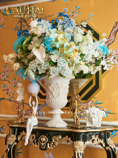 Maison Couture - Bình Hoa Phù Điêu Đá Sa Thạch Giả Ngọc - Amphora Des Dieux Dionysien - Patrimoine H47xM35-CẬU HAI HOME DECOR