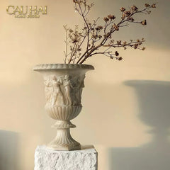 Maison Couture - Bình Hoa Phù Điêu Đá Sa Thạch Giả Ngọc - Amphora Des Dieux Dionysien - Patrimoine H47xM35-CẬU HAI HOME DECOR