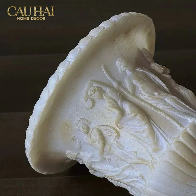 Maison Couture - Bình Hoa Phù Điêu Đá Sa Thạch Giả Ngọc - Amphora Des Dieux Dionysien - Patrimoine H47xM35-CẬU HAI HOME DECOR