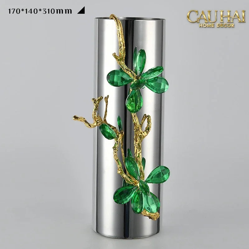 Maison Couture - Bình Hoa Platium Đá Pha Lê Emerald Métallique Aurum Branche 17x14x31-CẬU HAI HOME DECOR