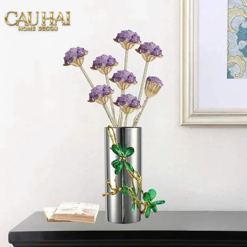 Maison Couture - Bình Hoa Platium Đá Pha Lê Emerald Métallique Aurum Branche 17x14x31-CẬU HAI HOME DECOR