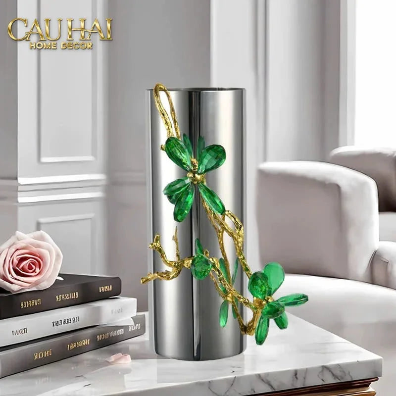 Maison Couture - Bình Hoa Platium Đá Pha Lê Emerald Métallique Aurum Branche 17x14x31-CẬU HAI HOME DECOR