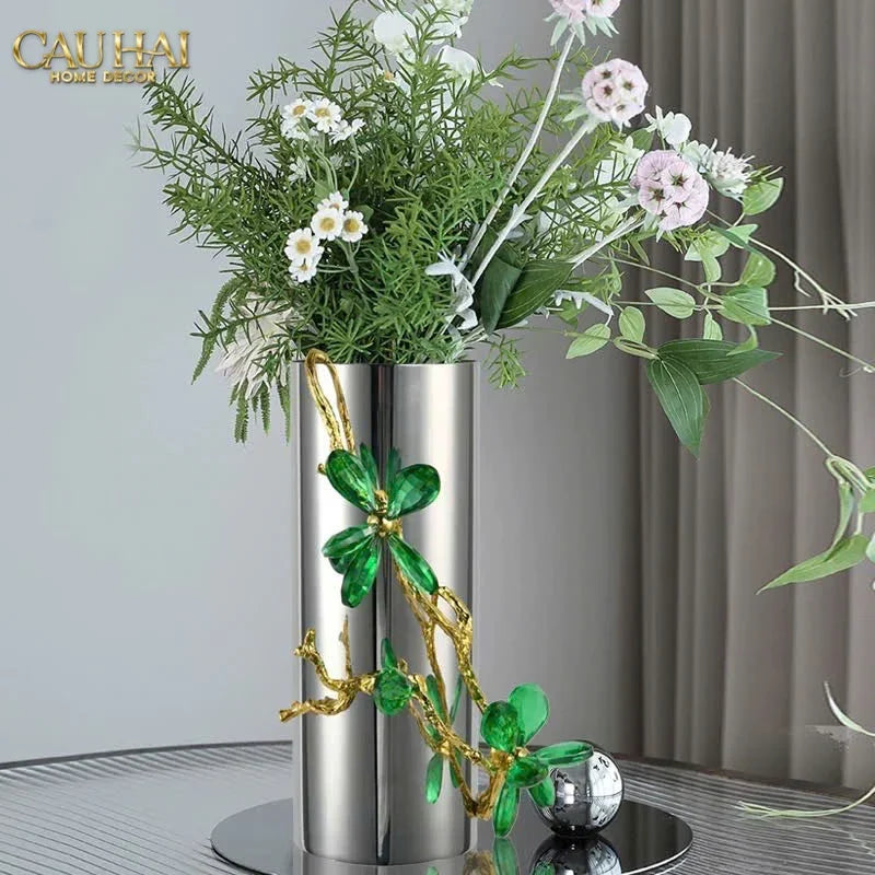 Maison Couture - Bình Hoa Platium Đá Pha Lê Emerald Métallique Aurum Branche 17x14x31-CẬU HAI HOME DECOR