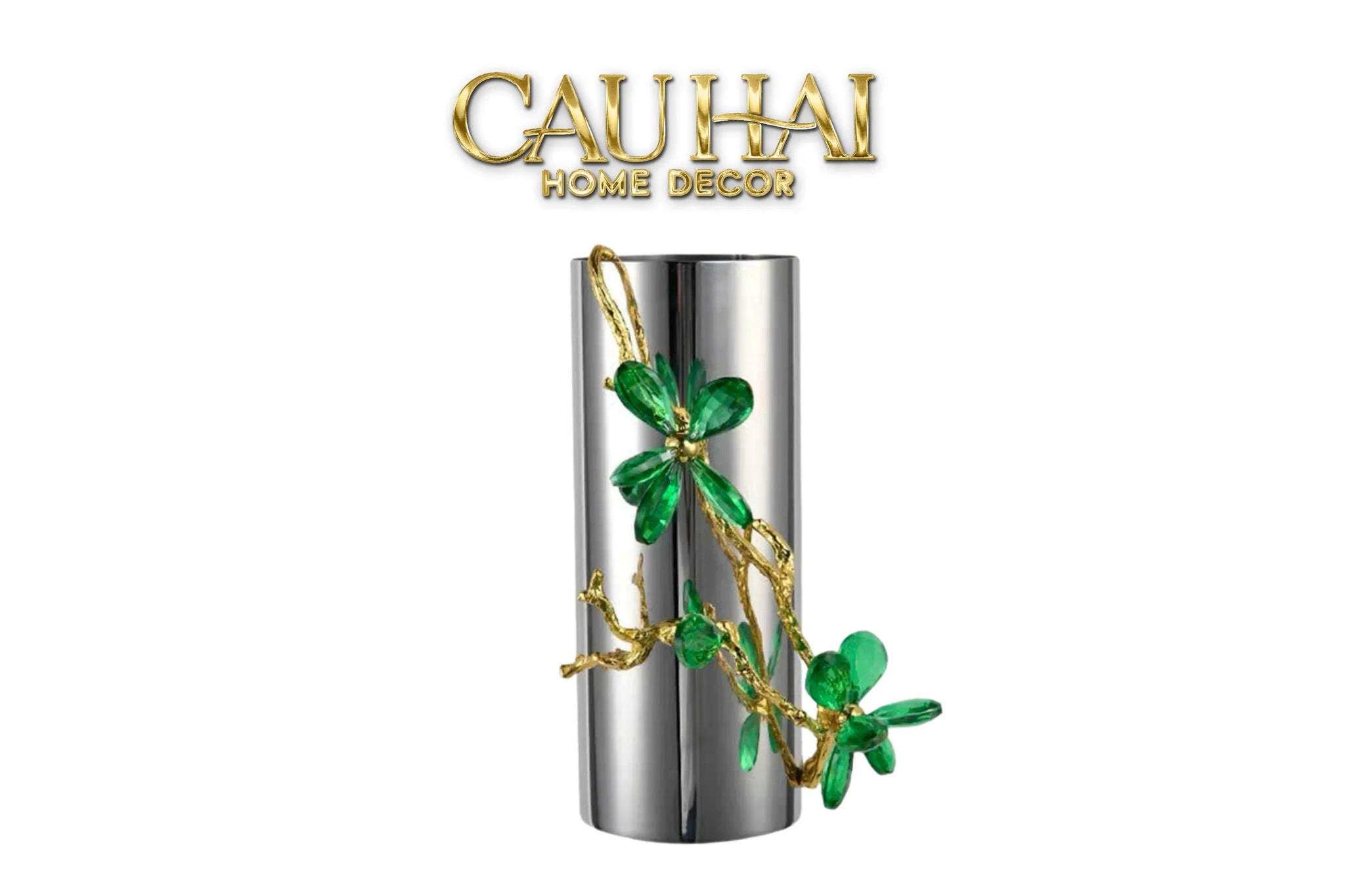 Maison Couture - Bình Hoa Platium Đá Pha Lê Emerald Métallique Aurum Branche 17x14x31-CẬU HAI HOME DECOR