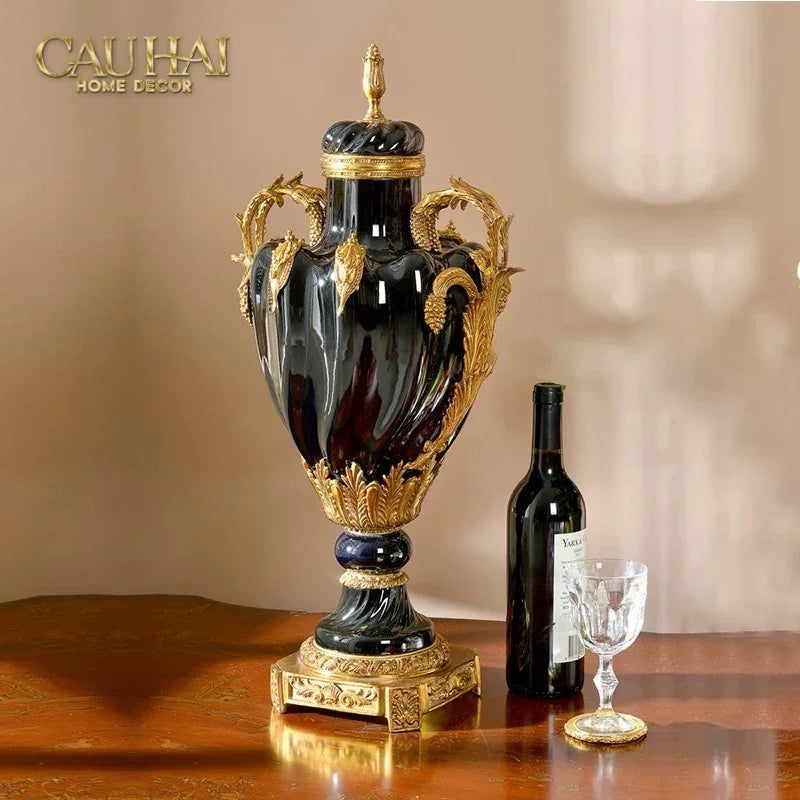 Maison Couture – Bình Hoa Sứ Đồng Imperium Empire Amphora Of Dionysus - Barocco Divine Vase H52-BÌNH HOA-CẬU HAI HOME DECOR