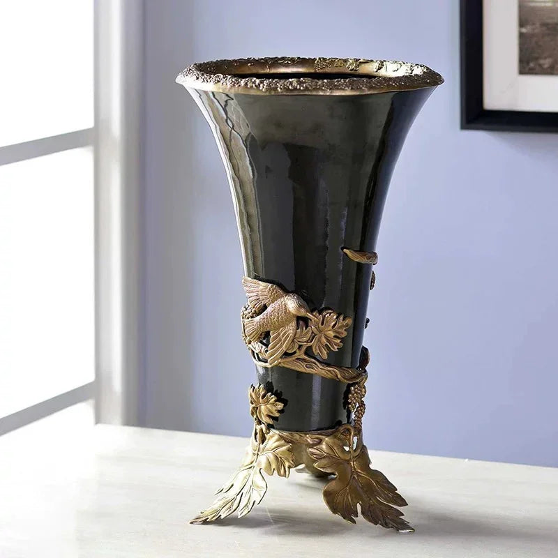 Maison Couture – Bình Hoa Sứ Đồng Imperium Empire Amphora Of Dionysus - Barocco Divine Vase H52-BÌNH HOA-CẬU HAI HOME DECOR