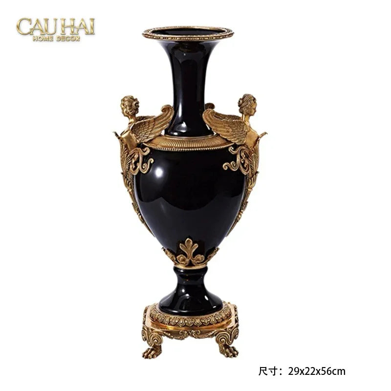 Maison Couture – Bình Hoa Sứ Đồng Imperium Empire Amphora Of Dionysus - Barocco Divine Vase H52-BÌNH HOA-CẬU HAI HOME DECOR