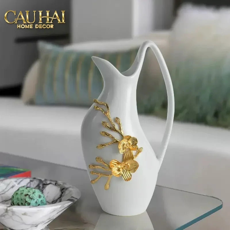 Maison Couture - Bình Hoa Sứ Trắng Orchidée d’Or Vase Éwer H34-BÌNH HOA-CẬU HAI HOME DECOR