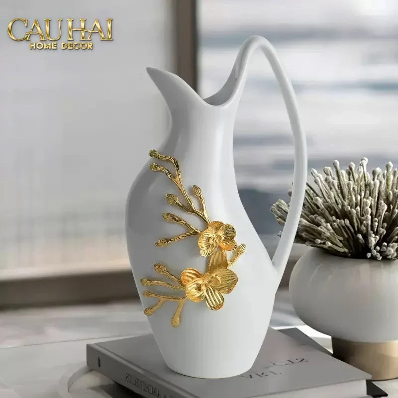 Maison Couture - Bình Hoa Sứ Trắng Orchidée d’Or Vase Éwer H34-BÌNH HOA-CẬU HAI HOME DECOR