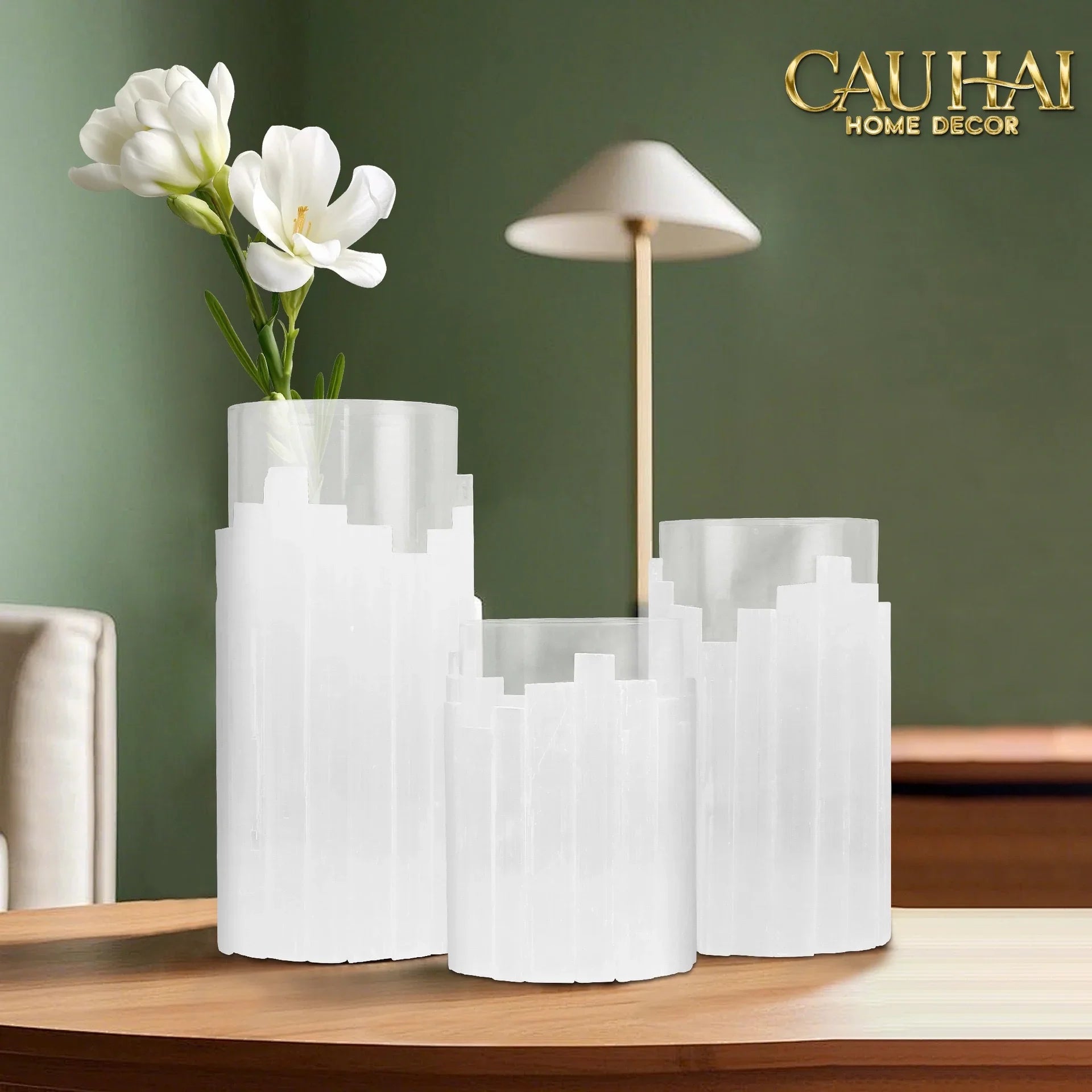 Maison Couture - Bình Hoa Thạch Anh Trắng Elite Quartz Allure Gemstone Vases H30-BÌNH HOA-CẬU HAI HOME DECOR