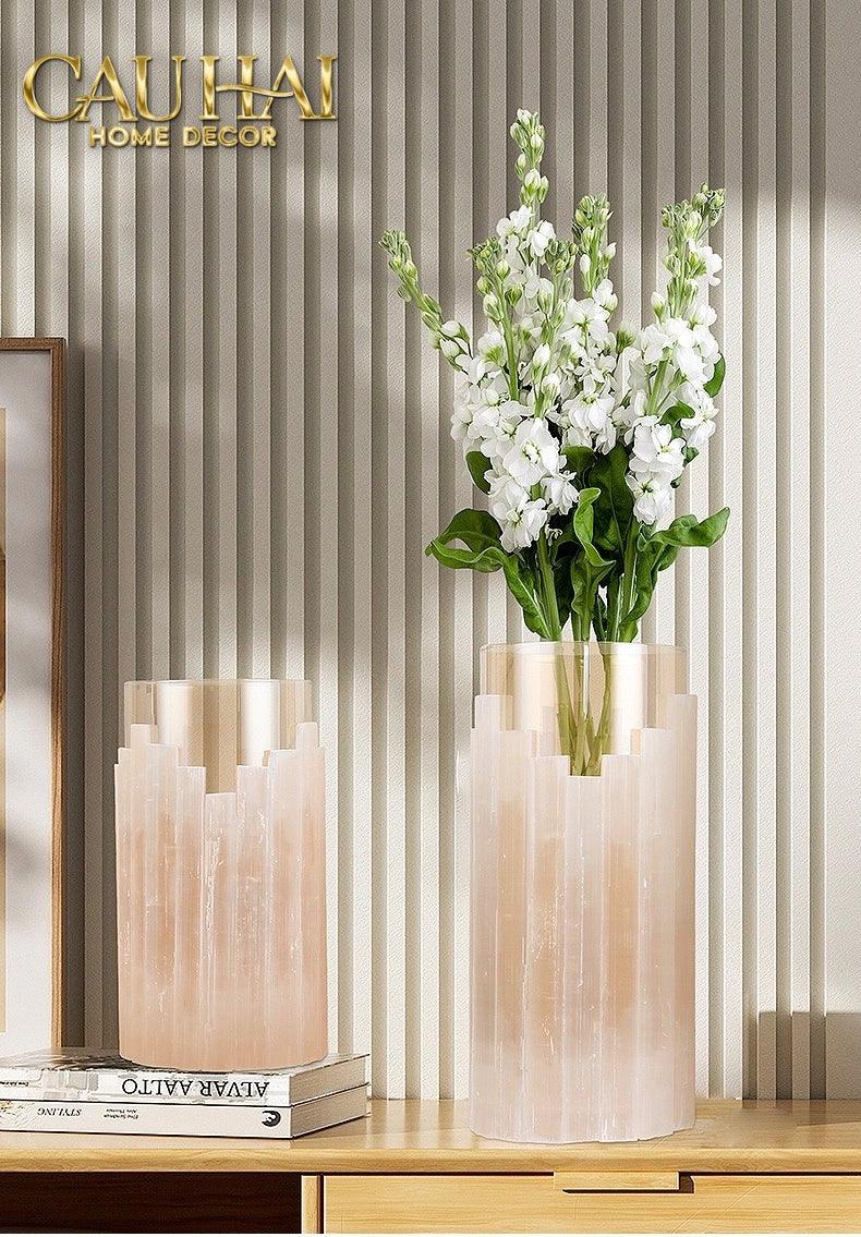 Maison Couture - Bình Hoa Thạch Anh Trắng Elite Quartz Allure Gemstone Vases H30-BÌNH HOA-CẬU HAI HOME DECOR