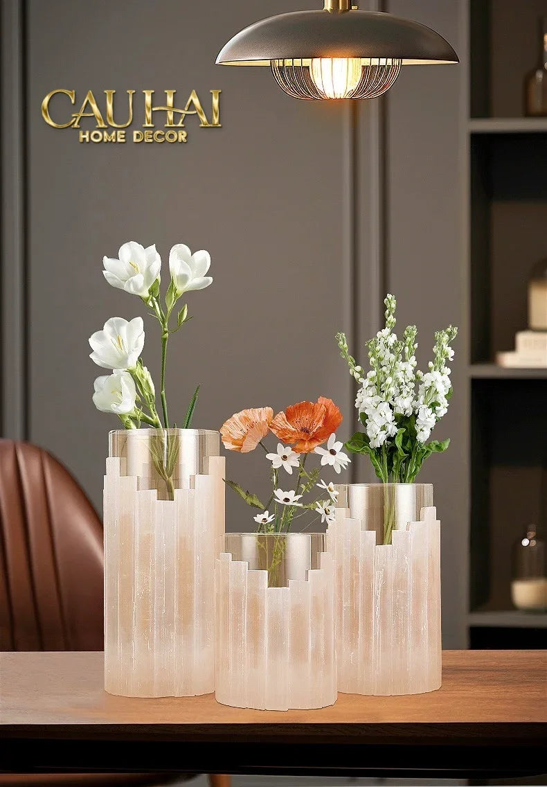 Maison Couture - Bình Hoa Thạch Anh Trắng Elite Quartz Allure Gemstone Vases H30-BÌNH HOA-CẬU HAI HOME DECOR