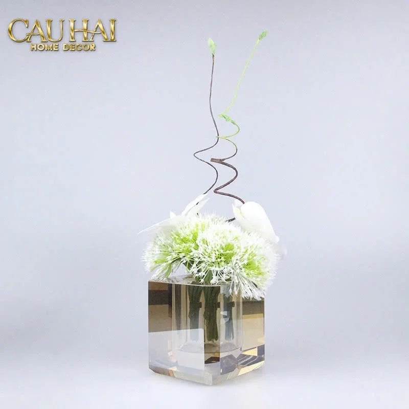 Maison Couture - Bình Lọ Hoa Pha Lê Lập Phương Savoir Ambre Cube Vase – Modern Cristalleries Block 10x10x10-CẬU HAI HOME DECOR