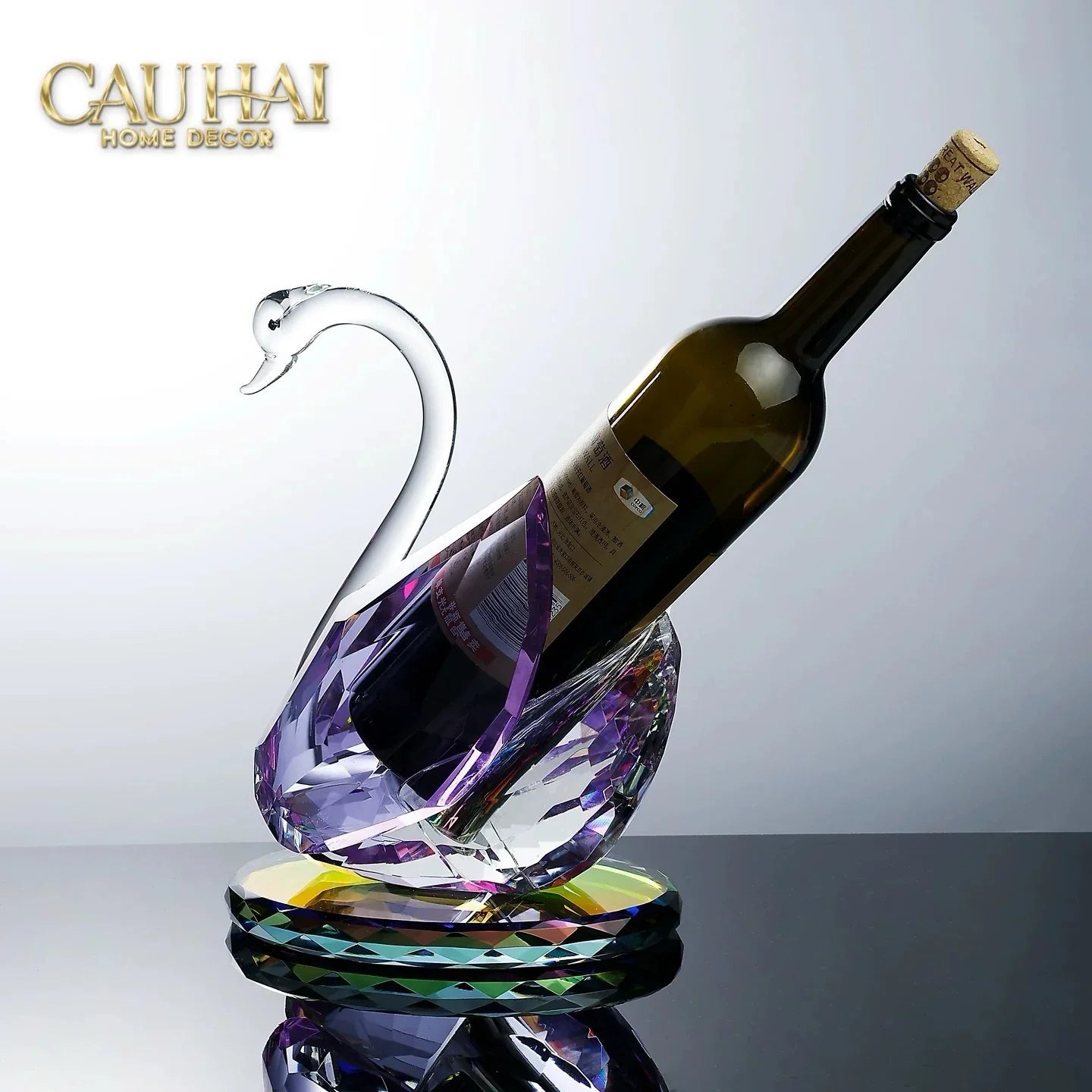 Maison Couture - Đế Đỡ Rượu Thiên Nga Pha Lê Cao Cấp Critalleries Divinity Swan Wine Holder 20x28-Bar Cart-CẬU HAI HOME DECOR
