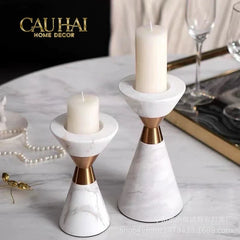 Maison Couture - Đế Nến Đá Marble - Ivory Marbre D’Or Candle Holder (Tặng Nến)-ĐÈN TRANG TRÍ-CẬU HAI HOME DECOR
