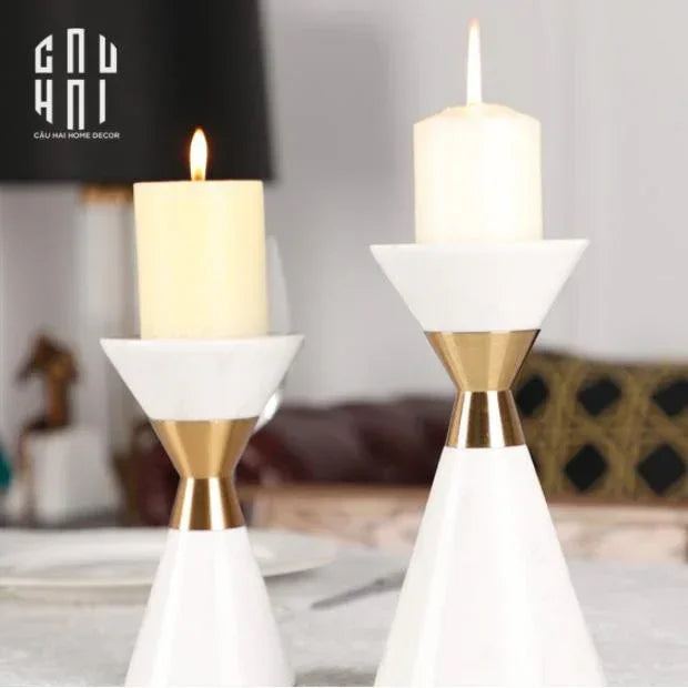 Maison Couture - Đế Nến Đá Marble - Ivory Marbre D’Or Candle Holder (Tặng Nến)-ĐÈN TRANG TRÍ-CẬU HAI HOME DECOR